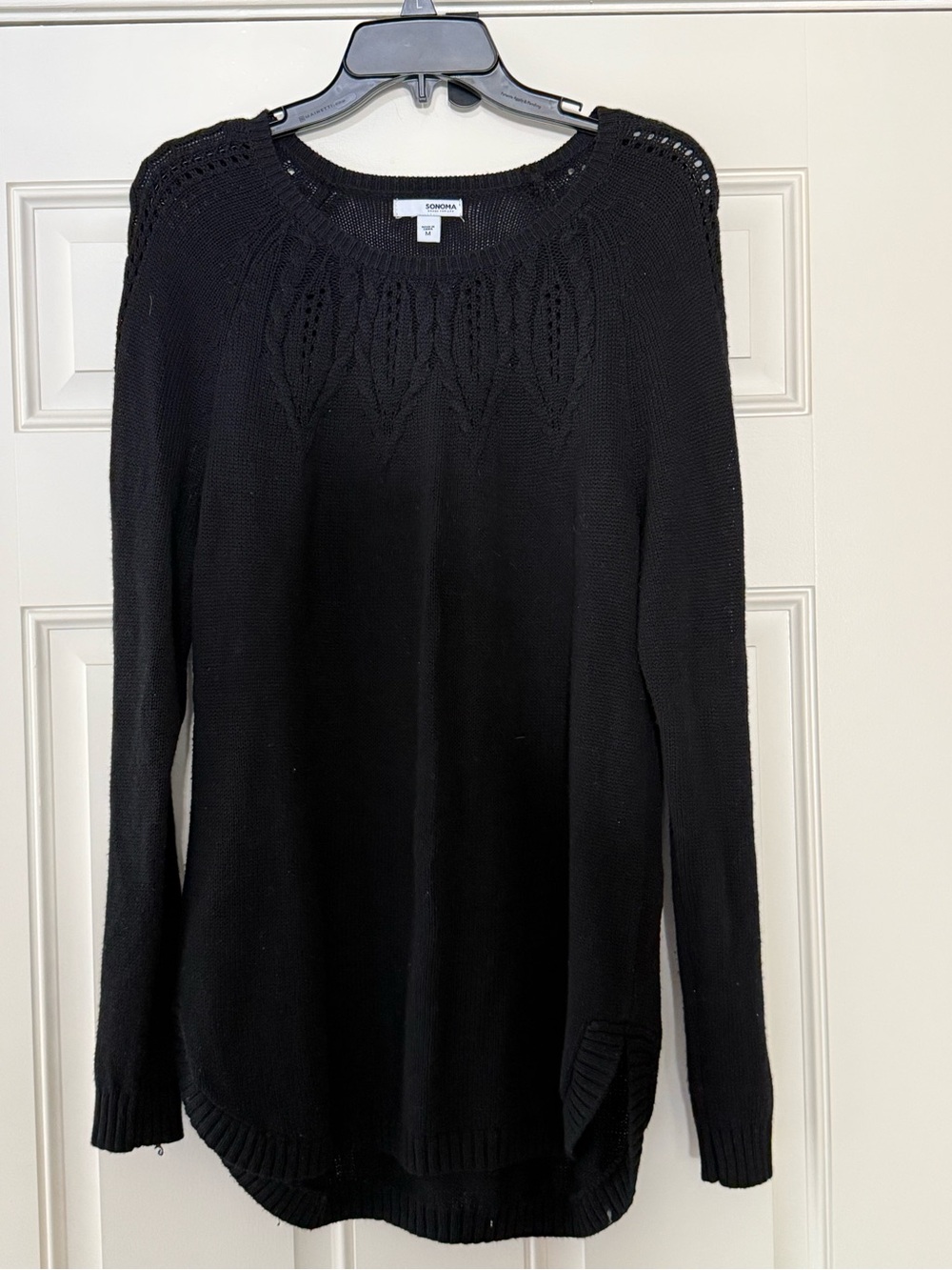 Sonoma Black Scoop-Neck Knit Sweater with Lace Yoke